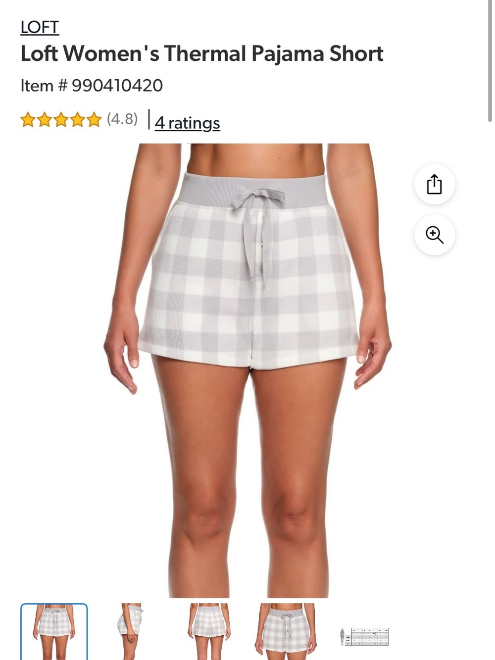 LOFT Pajama Shorts in Gray Gingham
